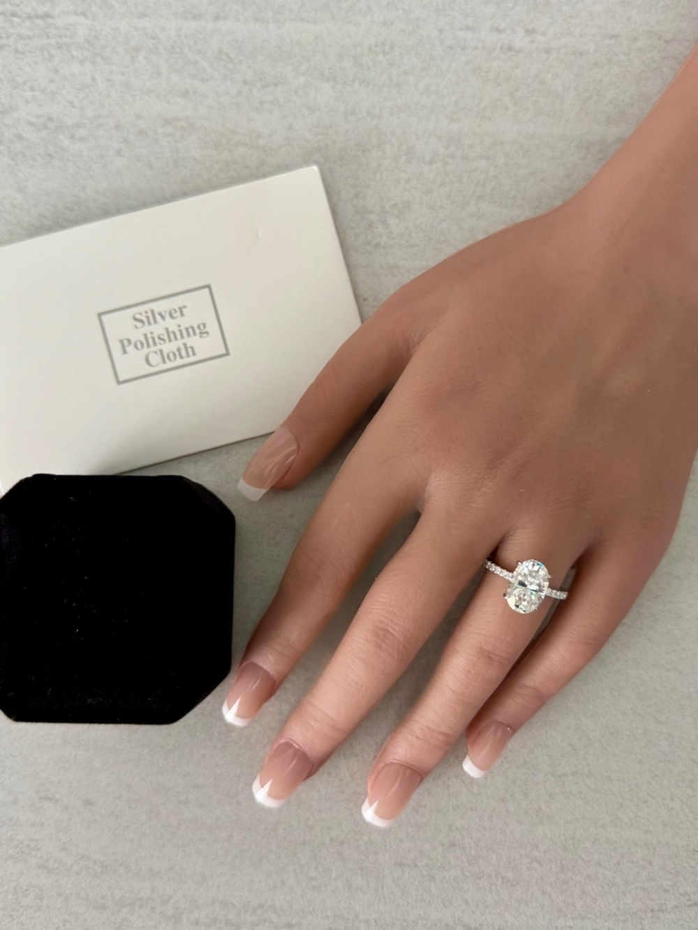 4.5CT Oval Moissanite Engagement Ring Pave Band Hidden Halo, 925 Sterling Silver